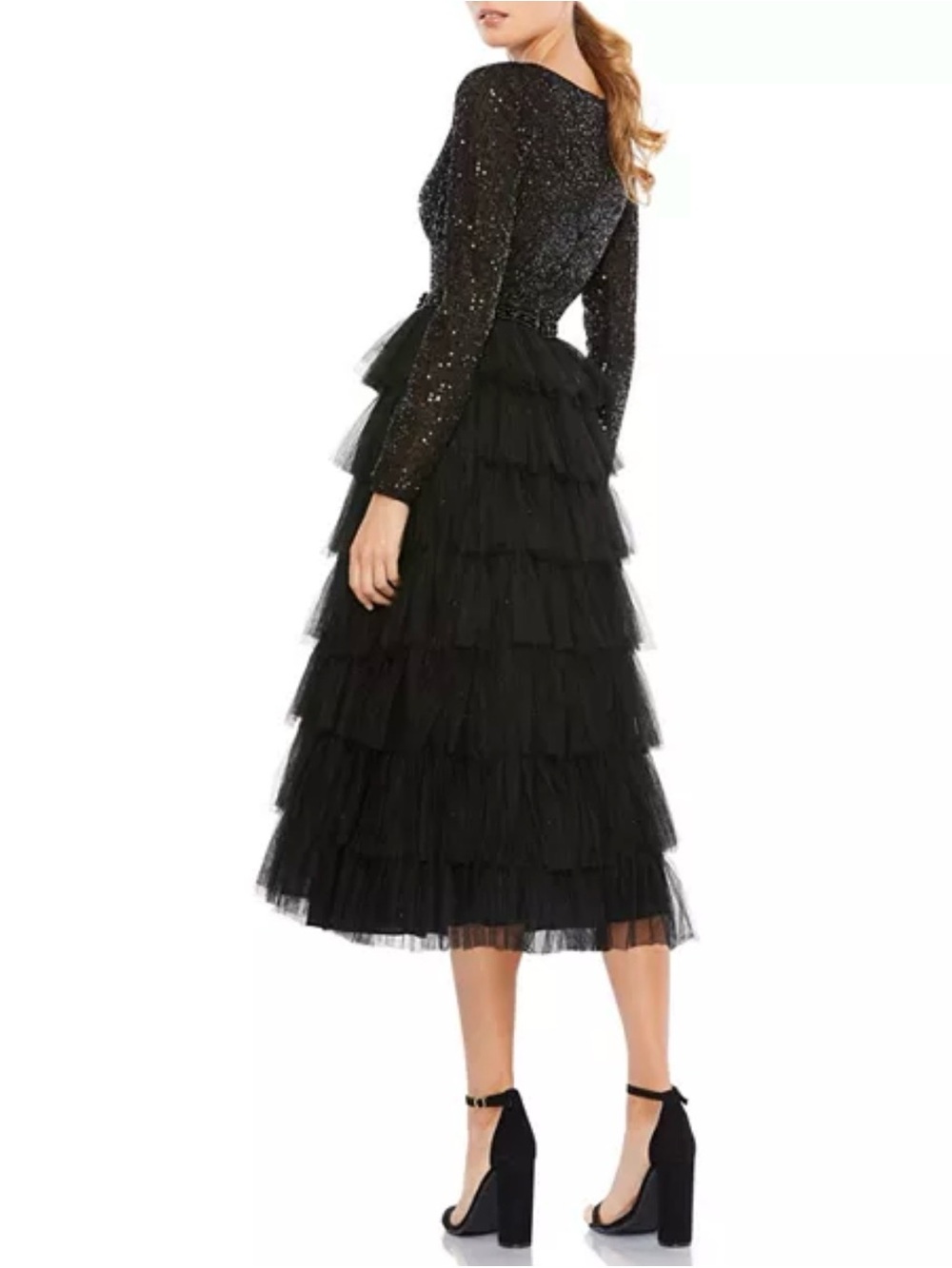 Mac Duggal Black Sequin Tiered Tulle Party Dress size 12 - Picture 6 of 12